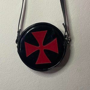 vintage 90s goth addicted apparel red and black vampire cross mini purse